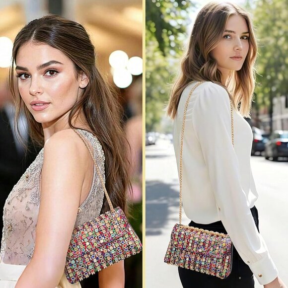 Women\'s Multicoloured Leather And Polyester Clutch Purse Sparkling Formal Handba main image 8